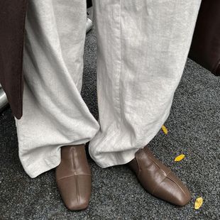 深口单鞋2024年秋季新款方头女鞋外穿中跟复古乐福鞋女鞋休闲秋冬