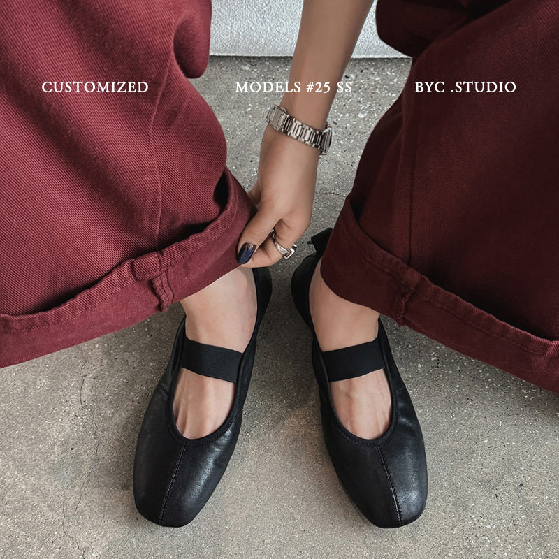 红色玛丽珍鞋真皮法式圆头一字带平底芭蕾舞鞋百搭单鞋女2025新款