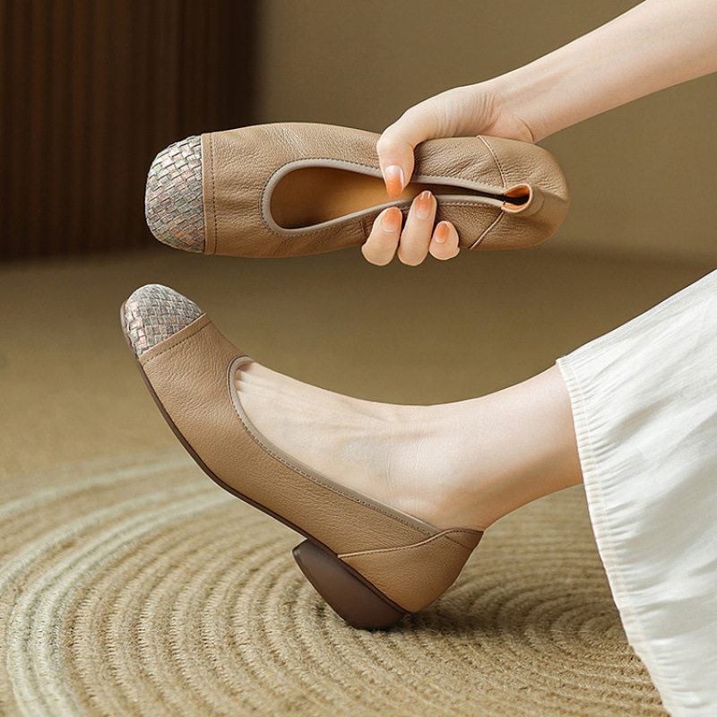 软羊皮法式浅口单鞋女手工编织软底软面豆豆鞋低跟舒适圆头小皮鞋,户外/登山/野营/旅行用品,登山鞋/徒步鞋,淘宝优惠券,粉丝福利购,淘宝优惠卷