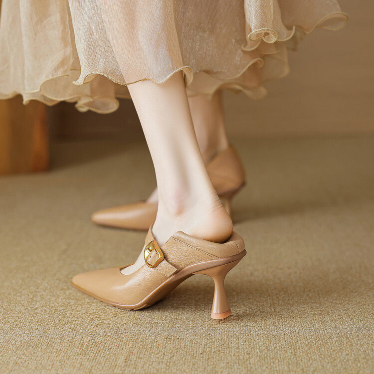 软羊皮尖头浅口玛丽珍单鞋新款真皮一字扣带可踩跟细跟高跟鞋女夏,户外/登山/野营/旅行用品,登山鞋/徒步鞋,淘宝优惠券,粉丝福利购,淘宝优惠卷