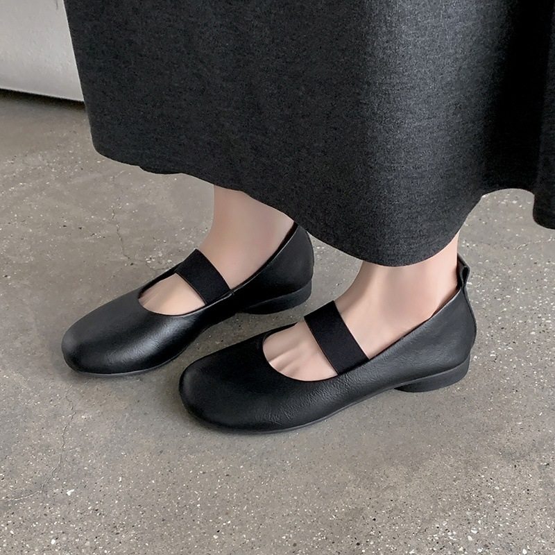 复古小圆头减龄学院风弹力一字带低跟玛丽珍单鞋女舒适软底奶奶鞋