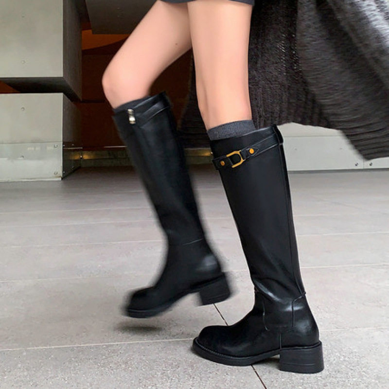 靴子女长筒靴2025新款秋冬中跟粗跟真皮显瘦高筒骑士靴不过膝马靴