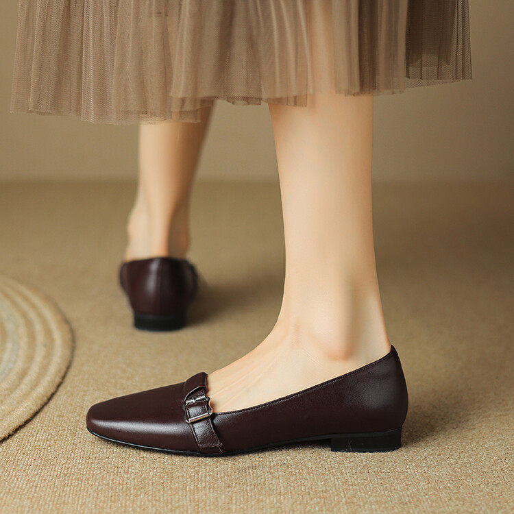复古方头豆豆鞋女法式优雅浅口春秋真皮乐福鞋皮带扣低跟平底单鞋,户外/登山/野营/旅行用品,登山鞋/徒步鞋,淘宝优惠券,粉丝福利购,淘宝优惠卷