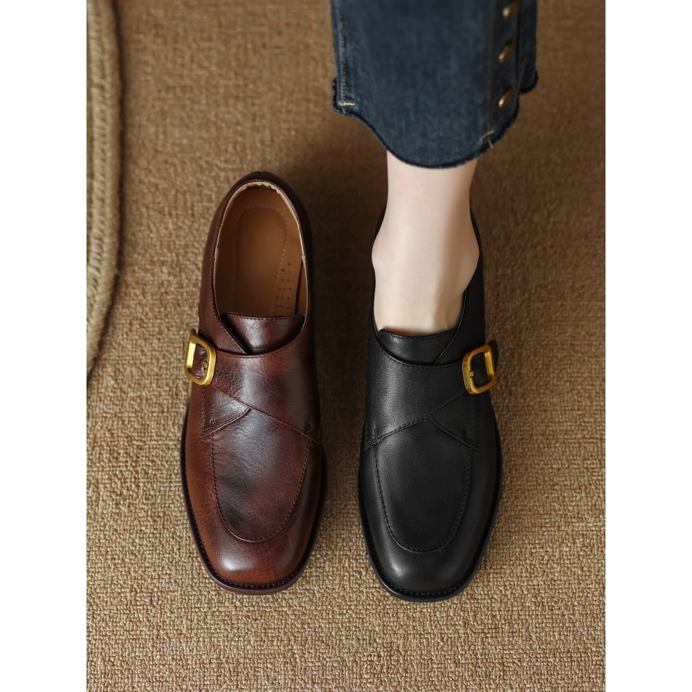 头层牛皮~英伦风复古棕色小皮鞋