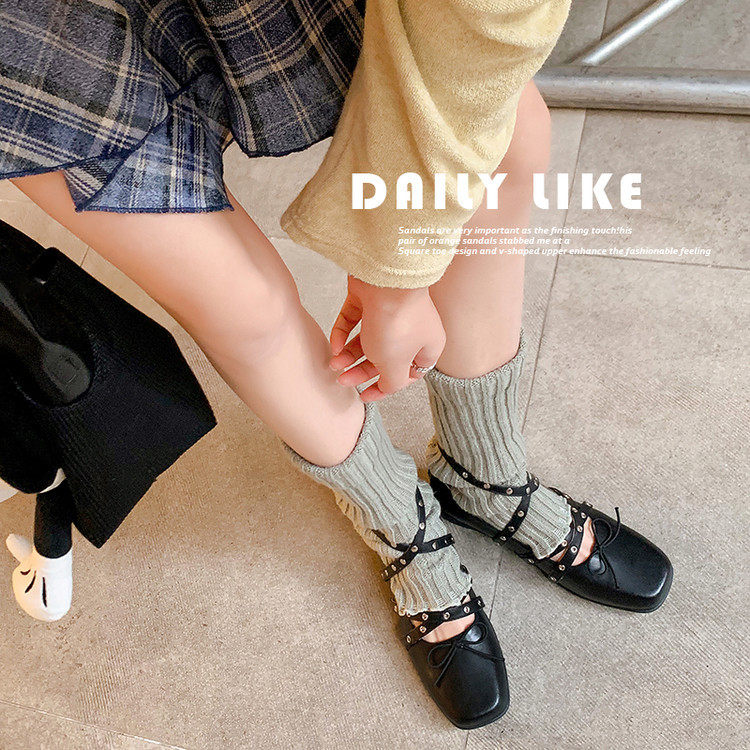 2025春款蝴蝶结平底芭蕾鞋女铆钉复古玛丽珍鞋红色单鞋春夏季新款