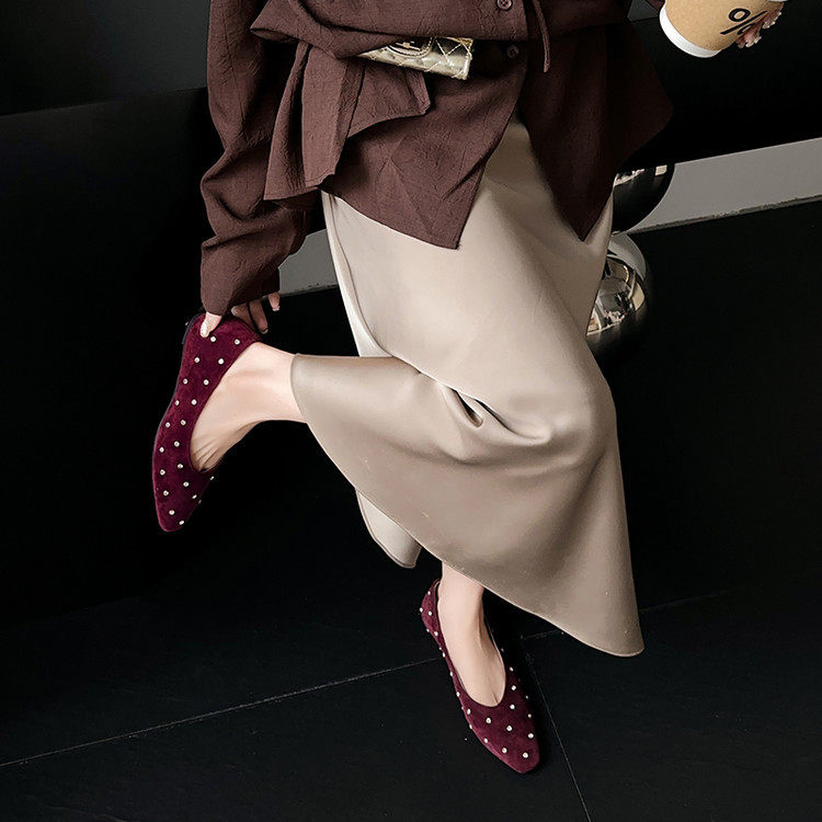 圆头气质丝绒单鞋浅口小众晚晚风珍珠一脚蹬百搭平底真皮简约女鞋,户外/登山/野营/旅行用品,登山鞋/徒步鞋,淘宝优惠券,粉丝福利购,淘宝优惠卷