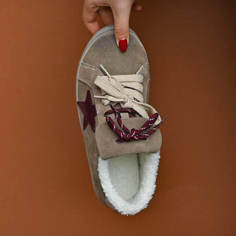 牛翻皮圆头平底加绒星星脏脏鞋2025冬季新款休闲风棉鞋女鞋,户外/登山/野营/旅行用品,登山鞋/徒步鞋,淘宝优惠券,粉丝福利购,淘宝优惠卷