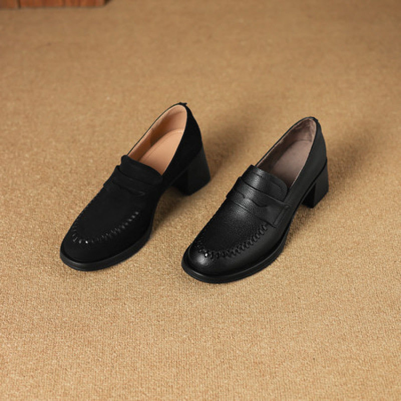 加绒粗跟乐福鞋子复古女鞋2025新款真皮黑色一脚蹬单鞋高跟豆豆鞋,户外/登山/野营/旅行用品,登山鞋/徒步鞋,淘宝优惠券,粉丝福利购,淘宝优惠卷