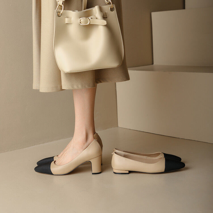 拼色小香风单鞋浅口女鞋2025春季新款法式优雅高跟鞋34-39