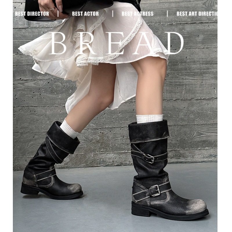 2025秋冬新款皮带扣皱褶堆堆中筒靴子复古擦色废土风西部牛仔靴女,户外/登山/野营/旅行用品,登山鞋/徒步鞋,淘宝优惠券,粉丝福利购,淘宝优惠卷