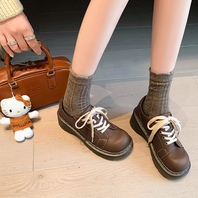 英伦风复古系带圆头小皮鞋日系时尚百搭乐福鞋深口加绒松糕底单鞋,户外/登山/野营/旅行用品,登山鞋/徒步鞋,淘宝优惠券,粉丝福利购,淘宝优惠卷