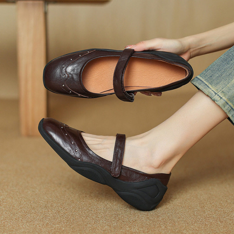 手工真皮~巨巨舒服~休闲厚底芭蕾鞋玛丽珍鞋女春秋内增高浅口单鞋