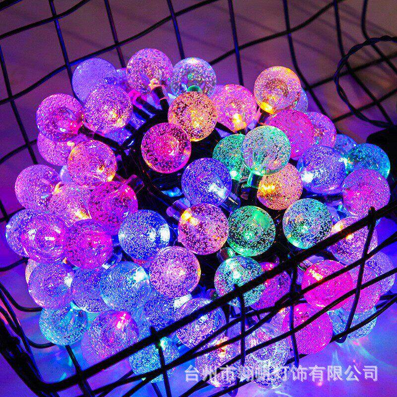 跨境led太阳能气泡球灯串 水晶球彩灯节日氛围灯露营庭院装饰串灯