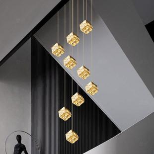 新款 楼长吊灯 轻奢魔方水晶楼梯吊灯别墅loft中空旋转自建房复式