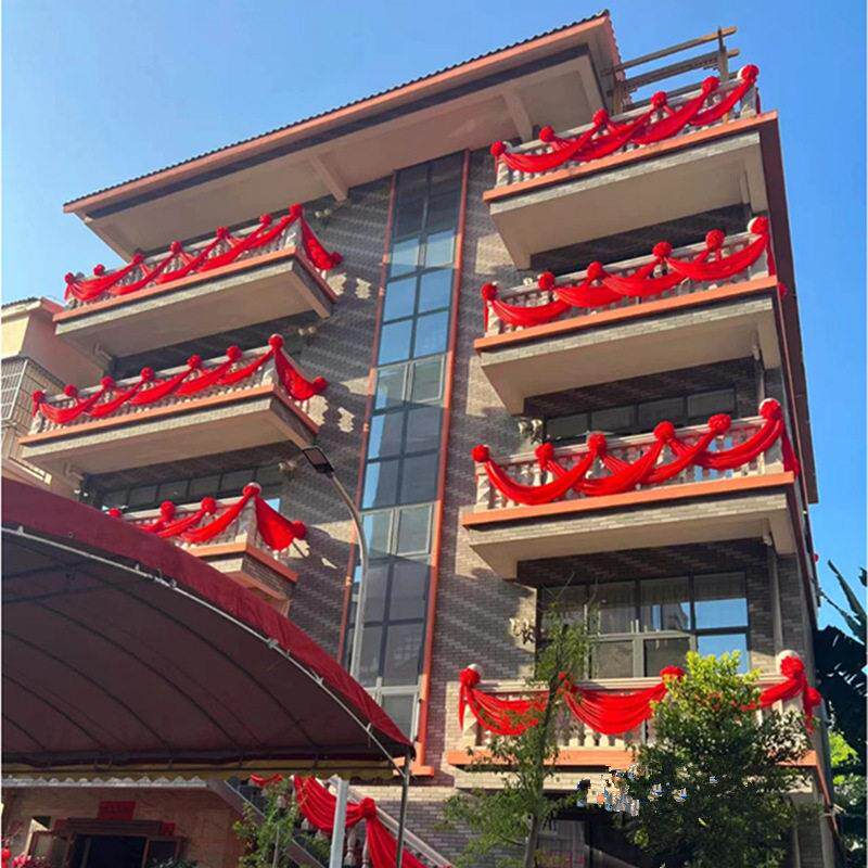 结婚大红花农村自建房乔迁别墅阳台楼梯装饰l拉花婚庆布置冰绸布