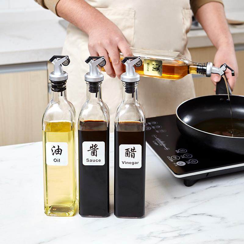 方形玻璃调味瓶玻璃油壶家用厨房自动开合油嘴调味品油醋瓶油罐壶