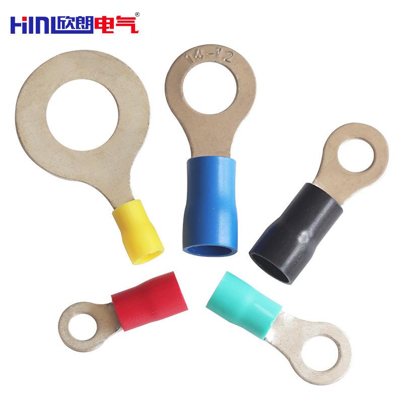 HINL 黄铜RV1.25-4接线鼻接地端子O形铜线耳预绝缘 圆形冷压端头