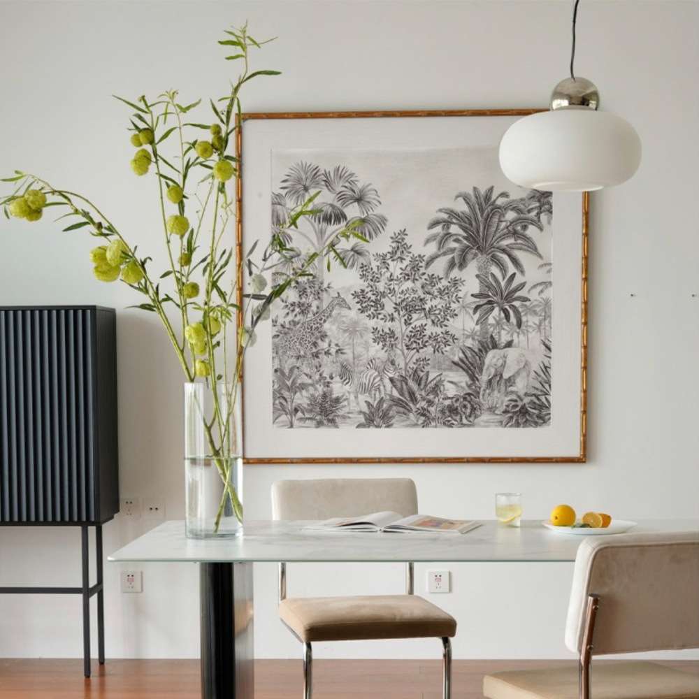 现代简约轻奢玄关装饰画方形客厅餐厅餐柜挂画黑白线稿屋顶花园画