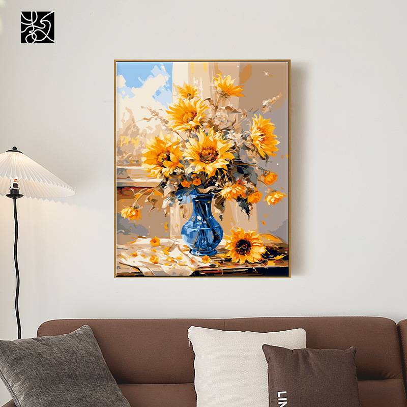 数字油画厂家直供客厅书房装饰画手工填色花卉油画手绘填充挂画图片