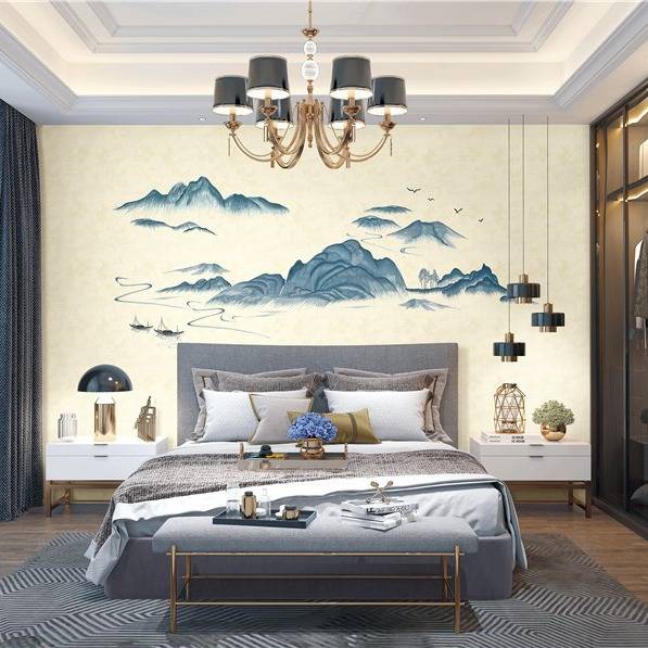 湖光山色新中式现代装饰画展厅客厅入户玄关卧室床头书房过道壁画图片