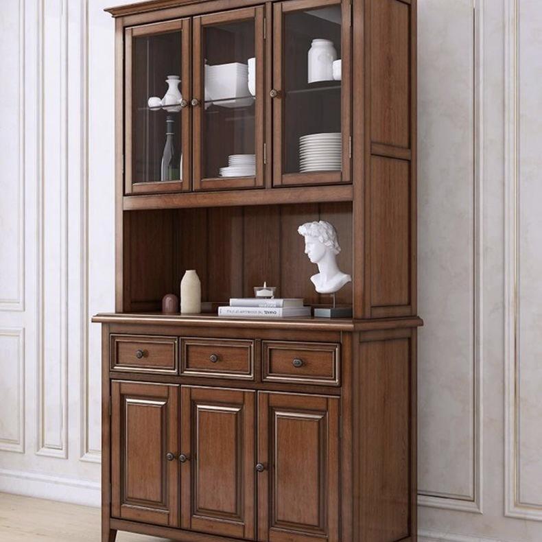 美式复古全实木餐边柜酒柜 一体靠墙厨房客厅碗柜原木储物高柜子