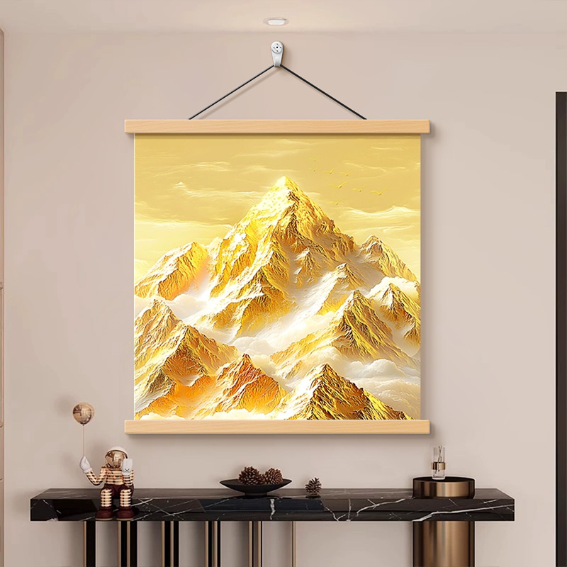 金山画靠山图客厅装饰画现代简约入户门玄关挂画高级感方形餐厅画图片