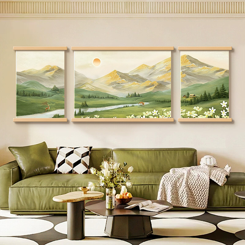 日照金山客厅装饰画三联画