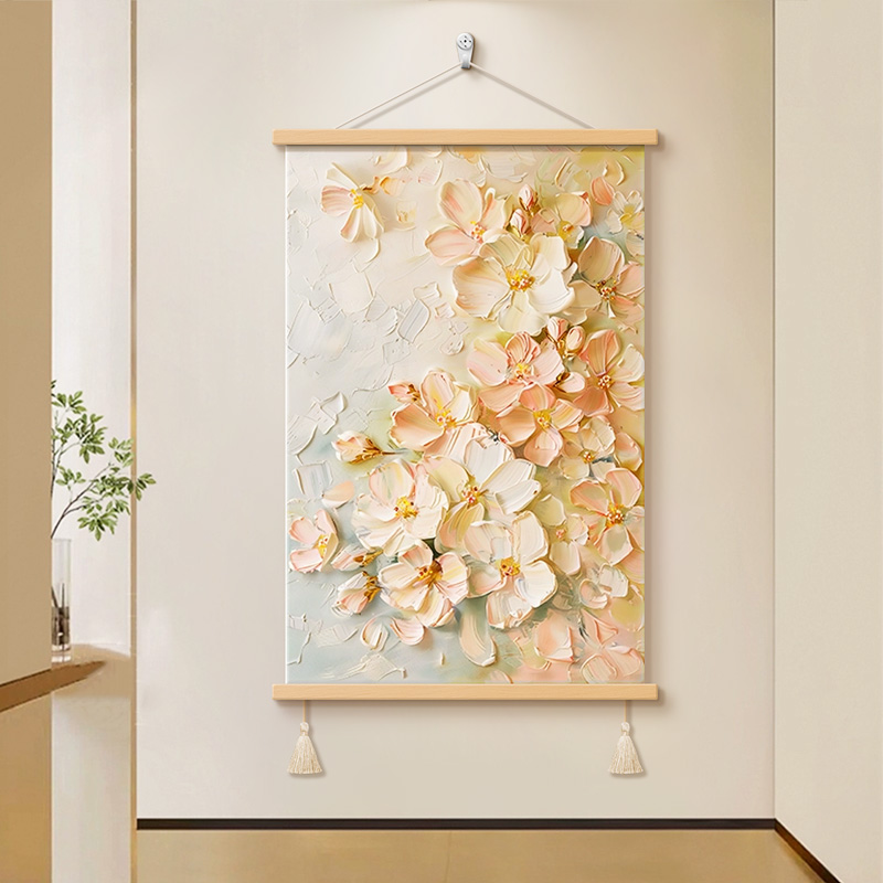 樱花浪漫奶油风客厅装饰画花卉沙发背景墙挂画油画高级感玄关壁画图片