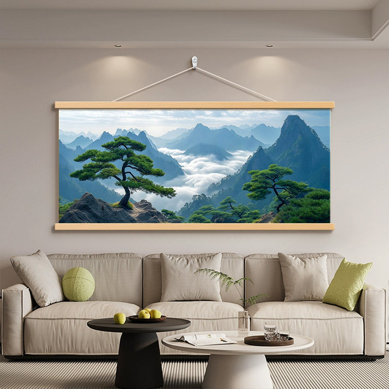 新中式群山迎客松客厅装饰画沙发背景墙挂画办公室酒店房间壁画,家居饰品,现代装饰画,淘宝优惠券,粉丝福利购,淘宝优惠卷