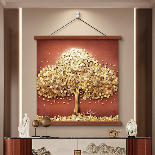 新中式吉祥发财树玄关挂画