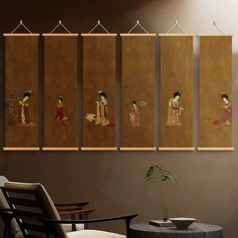 画堂主仕女图卷轴挂画新中式客厅装饰画茶室书房玄关卷轴墙壁画
