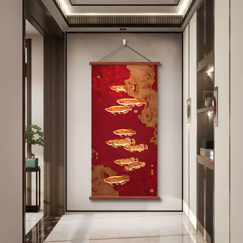 九鱼图玄关装饰画招财新中式