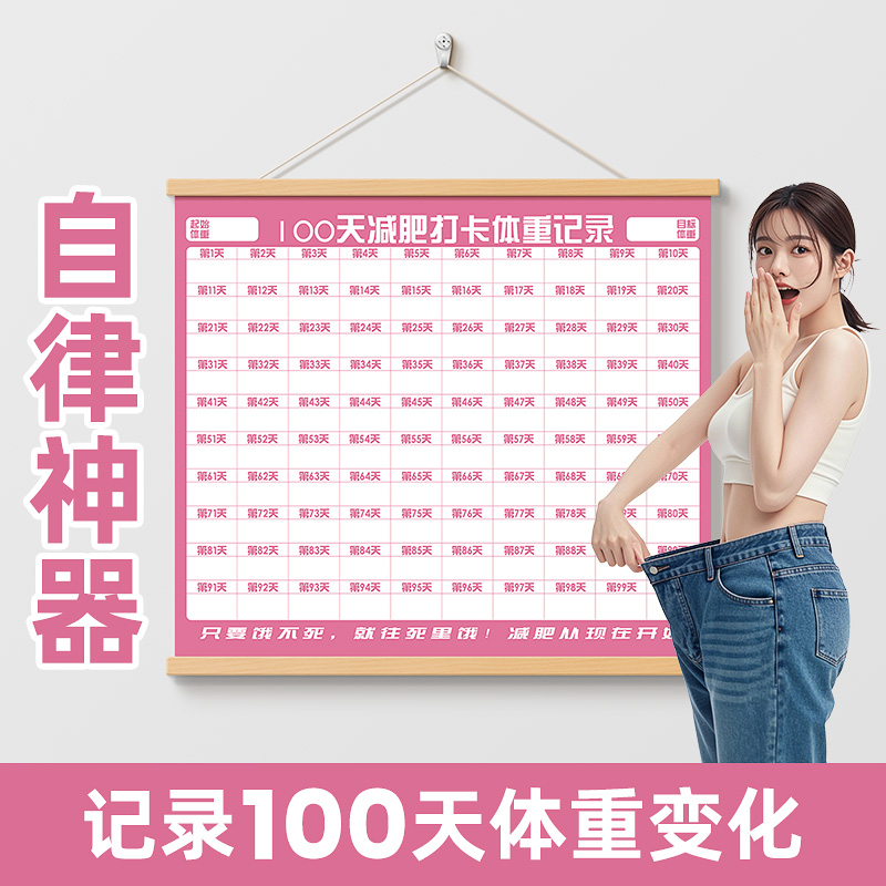 画堂主100天减肥打卡客厅装饰画沙发背景墙挂画减肥体重记录壁画