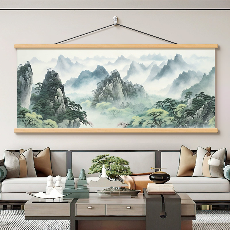 背有靠山客厅装饰画高档大气沙发背景墙挂画新中式办公室风景壁画图片