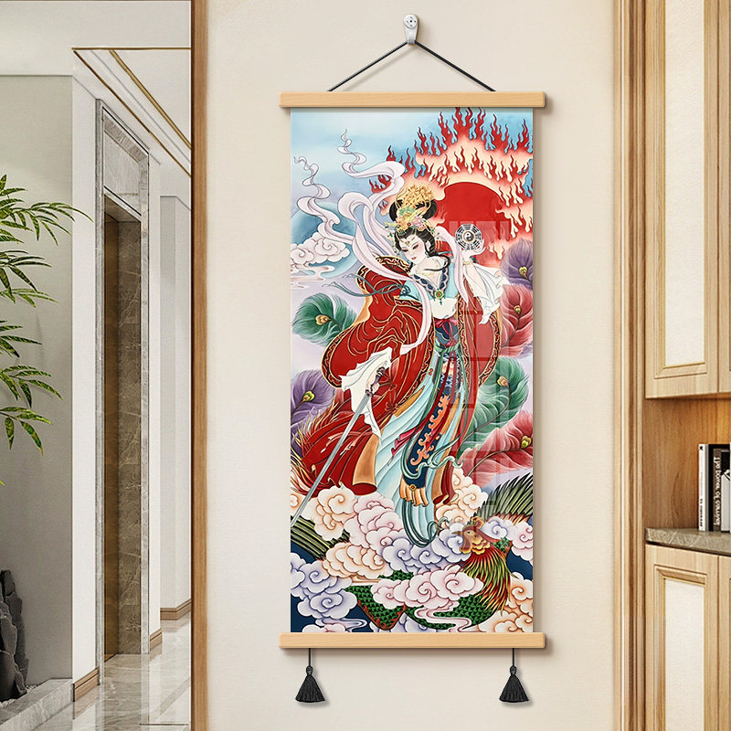 九天玄女娘娘画像道家供奉卷轴挂画玄关书房沙发背景墙客厅装饰画,家居饰品,现代装饰画,淘宝优惠券,粉丝福利购,淘宝优惠卷