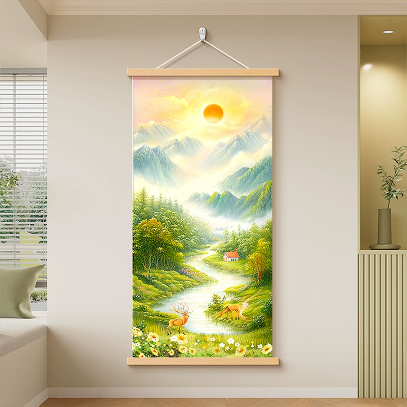 现代简约旭日东升玄关挂画