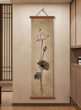 新中式古韵荷香茶室装饰画竖版新款玄关走廊过道壁画宋代美学挂画