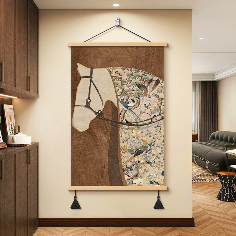 马到成功挂画法式复古客厅背景沙发画轻奢高级感餐厅大白墙装饰画