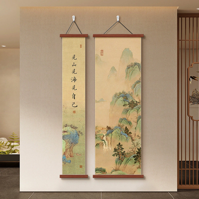 宋氏美学山水画入户玄关装饰画背后有靠山走廊尽头挂画高级感壁画