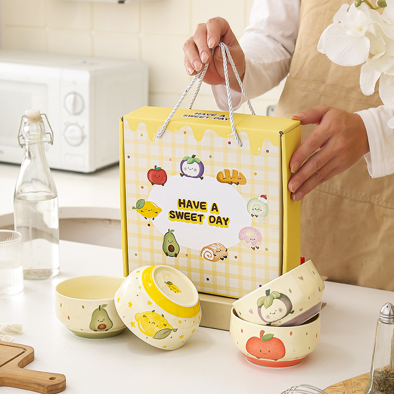 可爱陶瓷碗家用2025黄釉水果时光系列新款米饭碗吃饭碗精致小碗