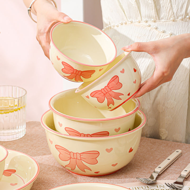 可爱少女心陶瓷碗釉下彩家用2024新款高颜值个人专用米饭碗汤面碗