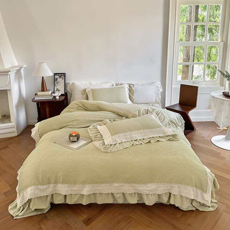 公主风仙仙蕾丝花边被罩床单四件套柔软皱皱纱被套被单宿舍三件套