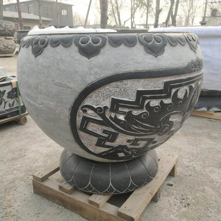 石雕鱼缸青石花盆仿古水缸纯手工石盆庭院石缸石头缸制作养鱼种花