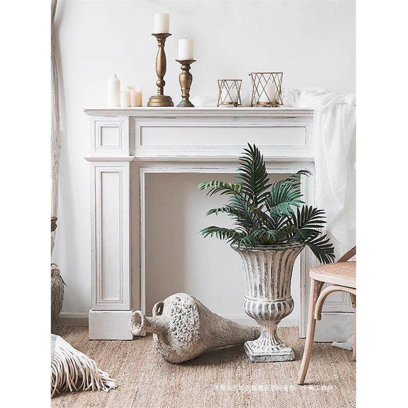 美式复古原木色壁炉架白色装饰架婚礼摆架客厅展示民宿玄关隔断台
