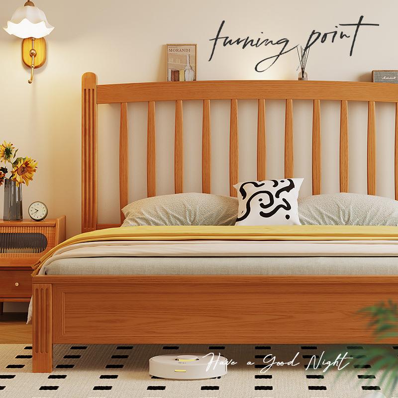 米尔斯实力工厂1米5的床复古温莎实木床小户型床储物床家用实木床