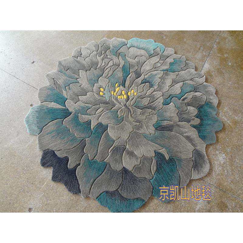 新西兰进口羊毛法式田园牡丹花朵圆形轻奢客厅茶几地毯卧室门口垫