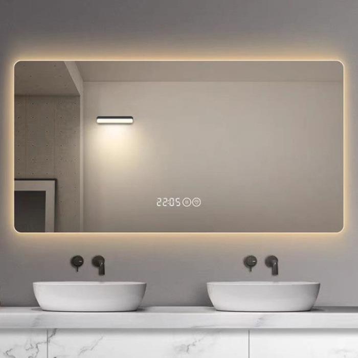 跨境LED智能浴室镜方形除雾三色高清发光卫生间镜子带灯choice