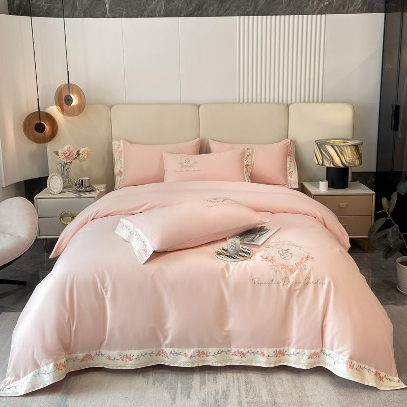 新款秋冬160支长绒棉四件套全棉加厚磨毛刺绣床单床笠款套件