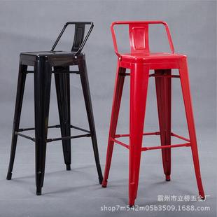 家用铁皮椅工业风可堆叠餐椅咖啡厅酒吧铁艺高脚凳吧台高脚椅子