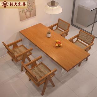 倚天现代简约白蜡木餐桌家用亚克力悬浮餐桌椅组合民宿实木吃饭桌
